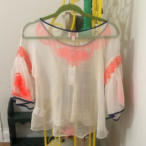 Anthropologie Plenty by Tracy Reese Neon Silk Top NWT - Picture 5 of 6